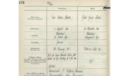 Ægteskabsbog Frederiksberg 1943 - gift på ny