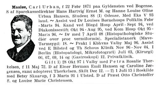 Tekst og billede fra Den Danske Lægestand 1915-25 10. udg.
af V. Christophersen & J.W.S. Johnsson
Jacob Lunds forlag, København 1925